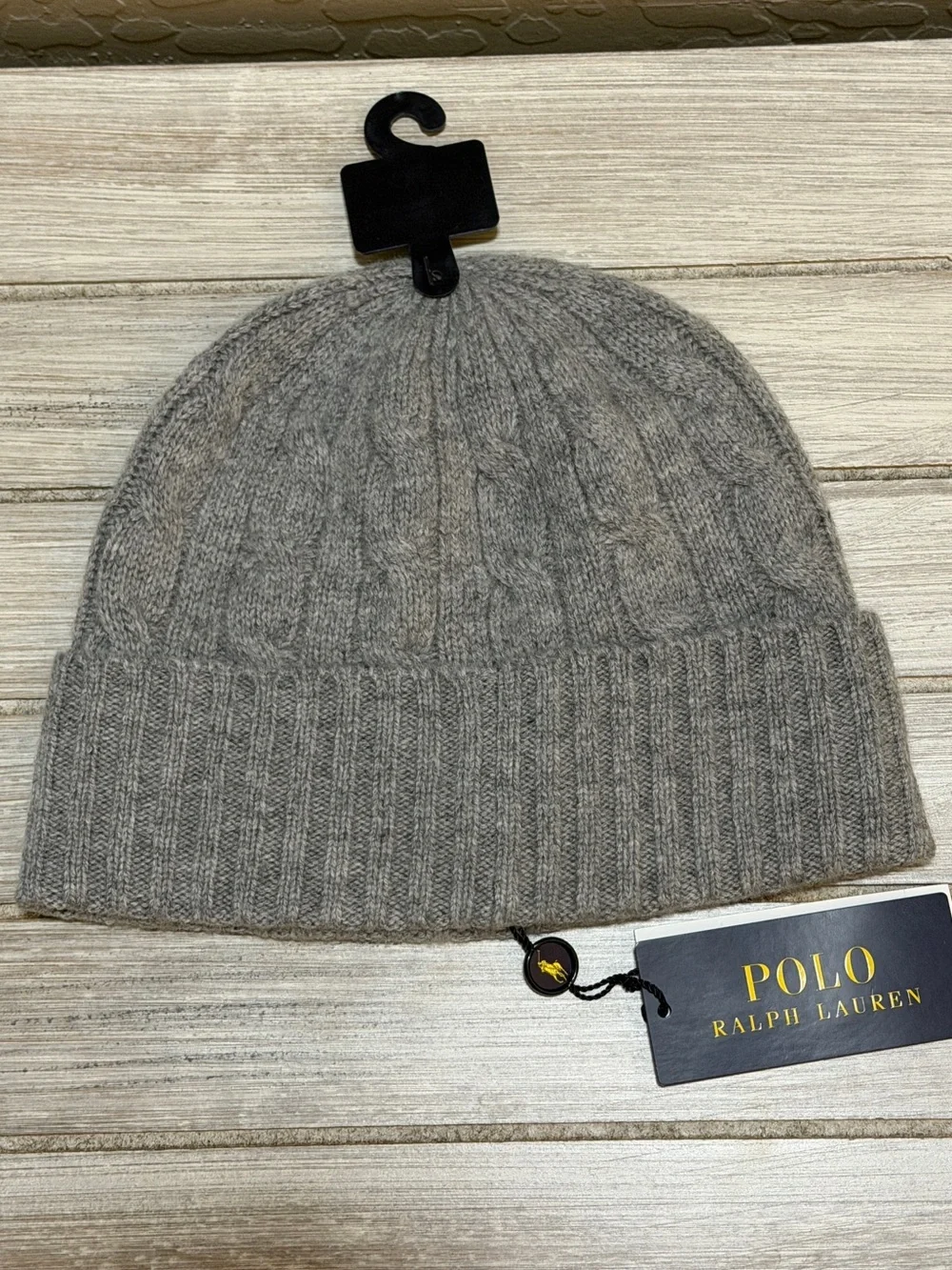 Polo Ralph Lauren Polo Bear Beanie Gray Cable Knit Hat NWT O/S Winter Preppy